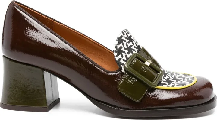 50mm Teisin buckle-detail geometric-pattern pumps