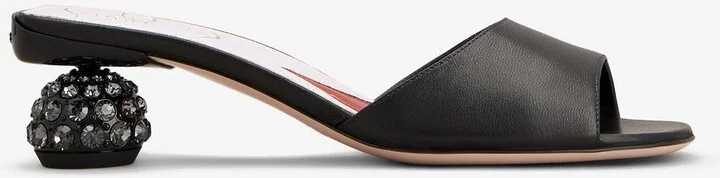 55 Crystal-Embellished Leather Mules