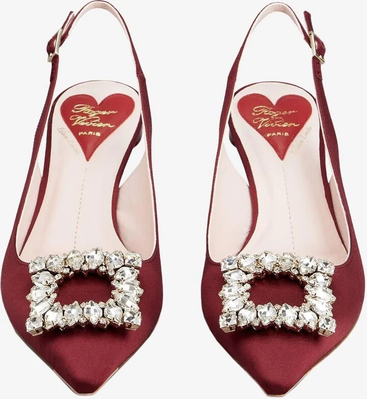 55 Virgule Crystal Buckle Slingback Pumps in Satin - Image 2