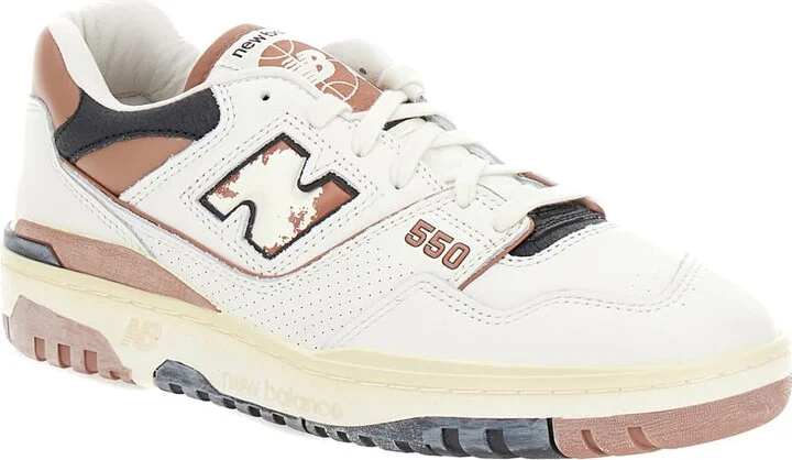 '550' White And Brown Low Top Sneakers With Logo And Contrasting Details In Leather Man - Image 2