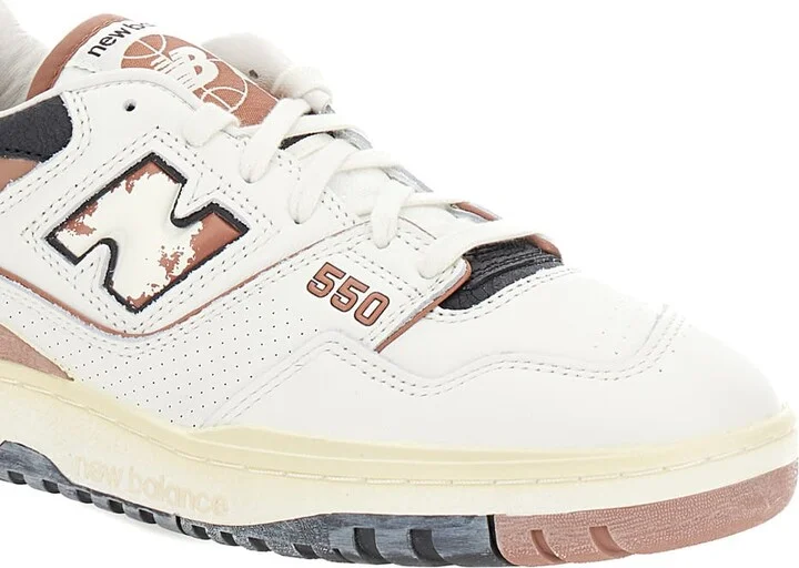 '550' White And Brown Low Top Sneakers With Logo And Contrasting Details In Leather Man - Image 4