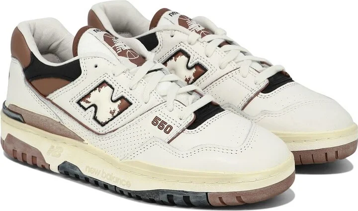 '550' White And Brown Low Top Sneakers With Logo And Contrasting Details In Leather Man - Image 2