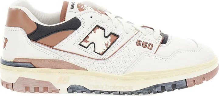 '550' White And Brown Low Top Sneakers With Logo And Contrasting Details In Leather Man