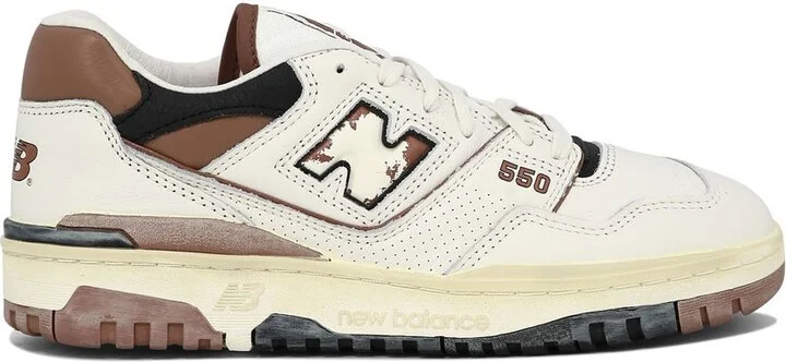 '550' White And Brown Low Top Sneakers With Logo And Contrasting Details In Leather Man