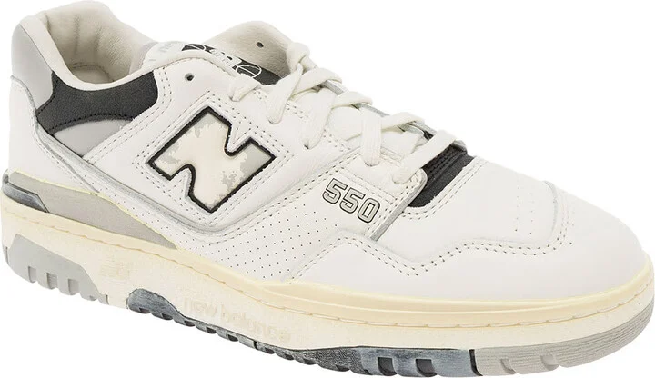 '550' White And Grey Low Top Sneakers With Logo And Contrasting Details In Leather Man - Image 2