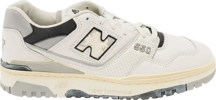 '550' White And Grey Low Top Sneakers With Logo And Contrasting Details In Leather Man