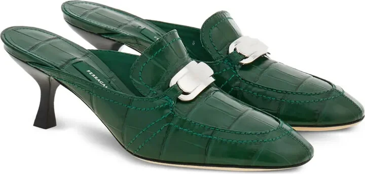 55mm Crocodile-Embossed Buckled Mules - Image 2