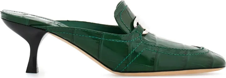 55mm Crocodile-Embossed Buckled Mules