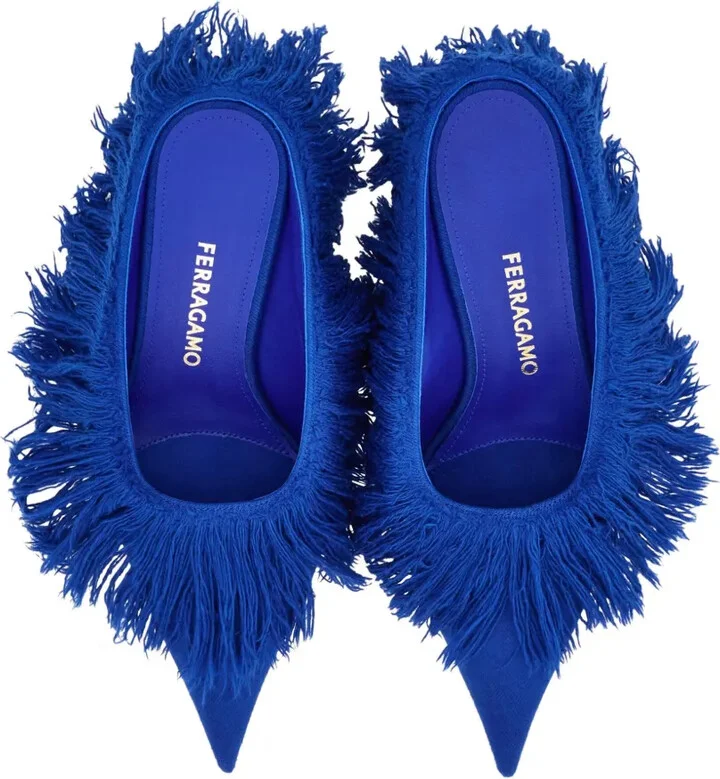55mm Eva fringe-detail pointed mules - Image 4