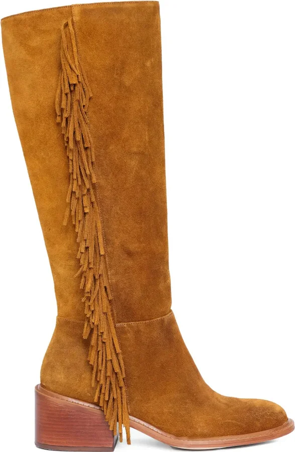 55mm Fringed Suede Knee-High Boots