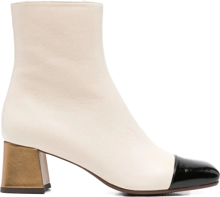 55mm Metallic-Block Heel Cap-Toe Ankle Boots