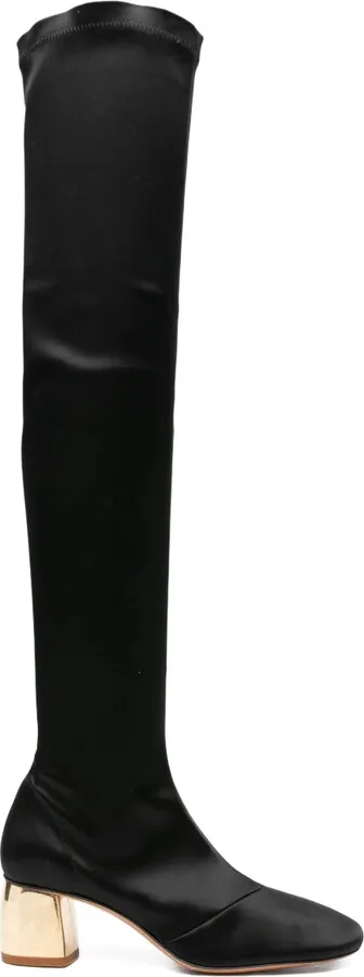 55mm Satin Gold-Heel Knee-High Boots