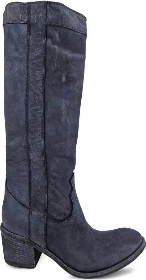 57mm Washed-Effect Leather High Boots