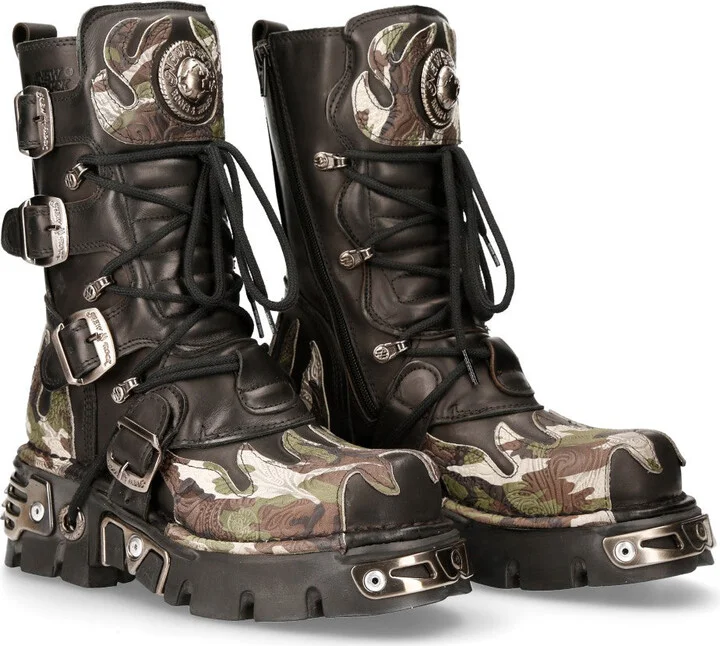 591 S15 Camouflage Flame Metallic Biker Goth Boots