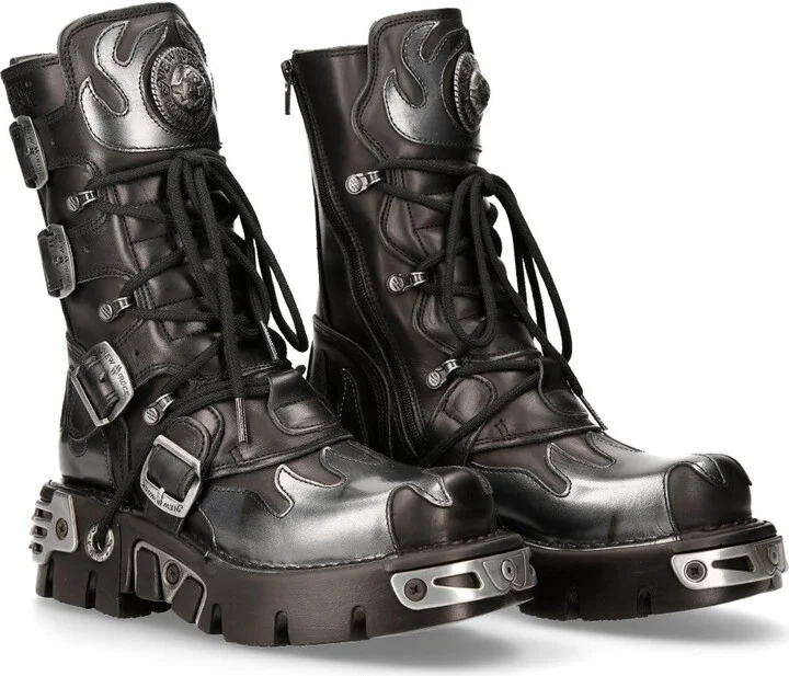 591-S2 Flame Leather Punk Goth Boots