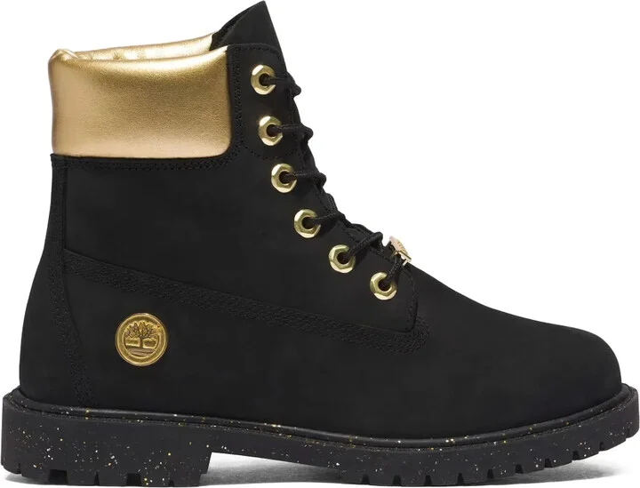 6 Inch Premium "Black Nubuck/Gold" boots
