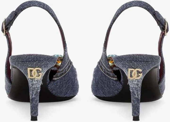 60 Crystal-Embellished Patchwork Denim Pumps - Image 2