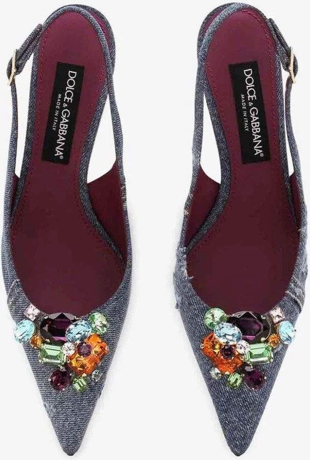 60 Crystal-Embellished Patchwork Denim Pumps - Image 3