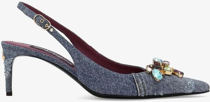 60 Crystal-Embellished Patchwork Denim Pumps