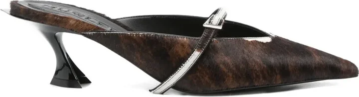 60mm Cow-Print Pointed-Toe Mules