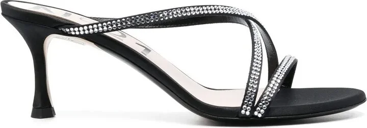60mm Crystal-Embellished Crossover-Strap Mules