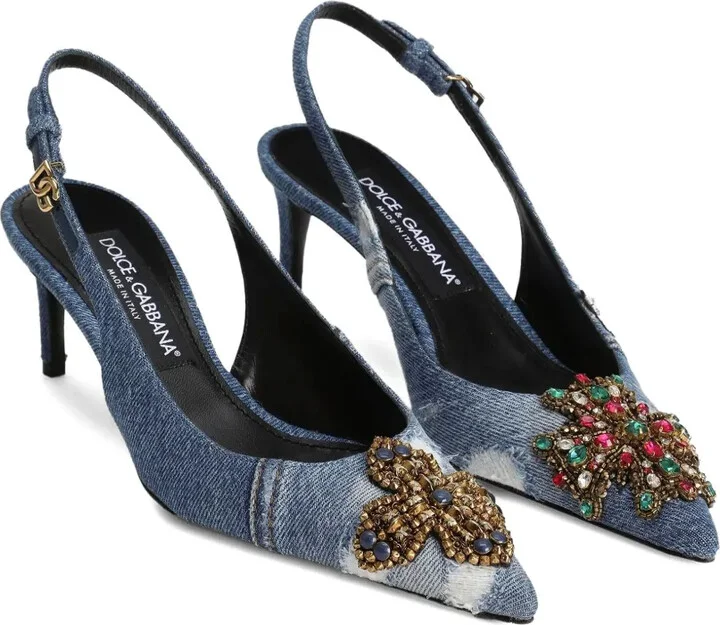 60mm Embellished Denim Pumps - Image 2