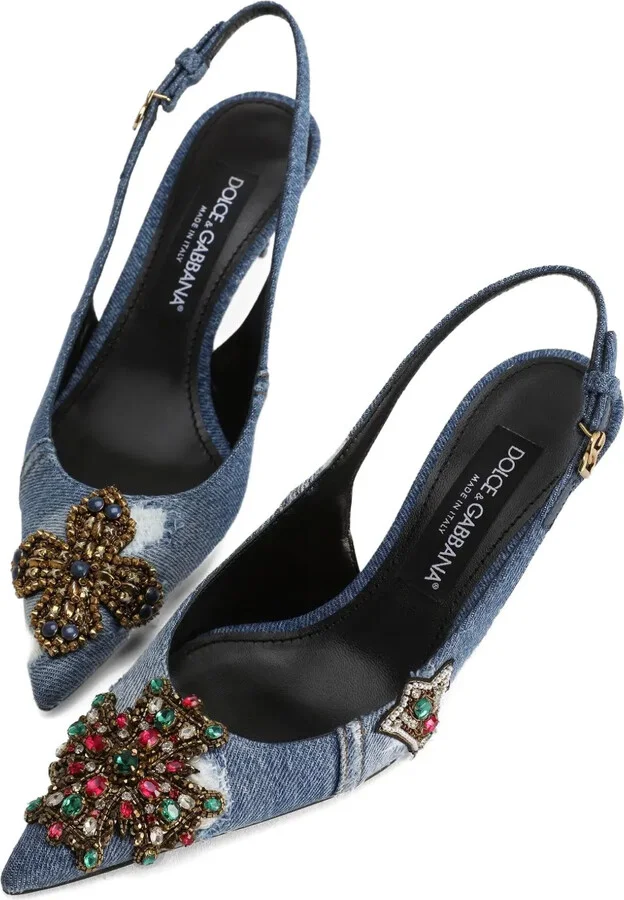 60mm Embellished Denim Pumps - Image 3