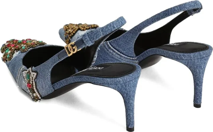 60mm Embellished Denim Pumps - Image 4