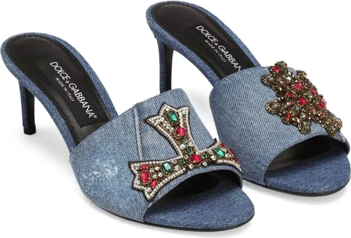 60mm Embroidered Denim Mules - Image 2