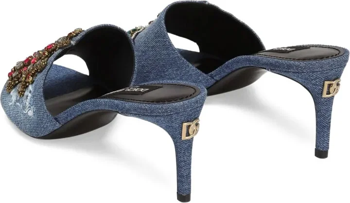 60mm Embroidered Denim Mules - Image 3