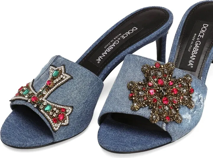 60mm Embroidered Denim Mules - Image 4
