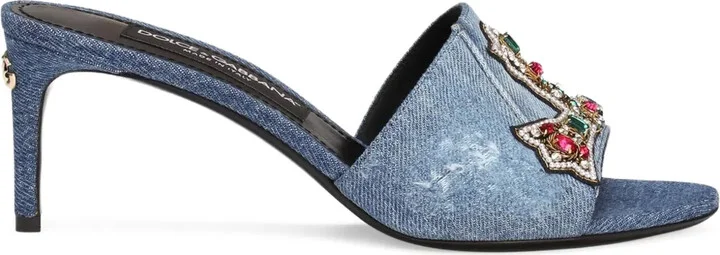 60mm Embroidered Denim Mules