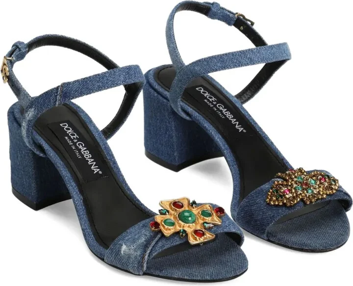60mm Jeweled Denim Block-Heel Sandals - Image 2