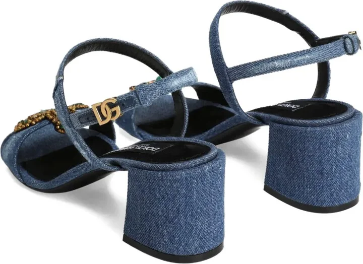 60mm Jeweled Denim Block-Heel Sandals - Image 3