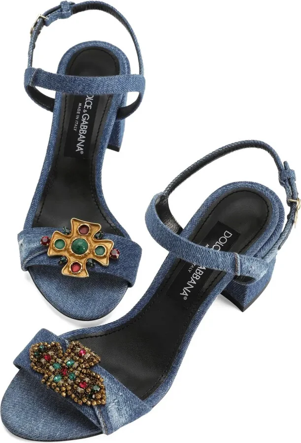 60mm Jeweled Denim Block-Heel Sandals - Image 4