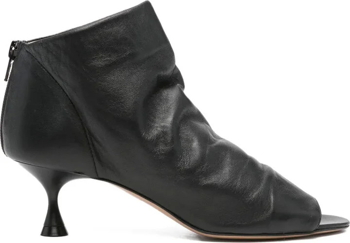 60mm Leather Open-Toe Heeled Boots