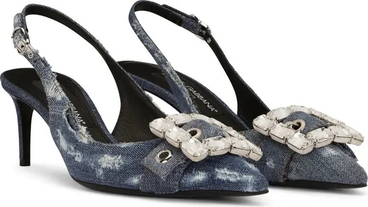 60mm Patchwork-Denim Slingback Pumps - Image 2