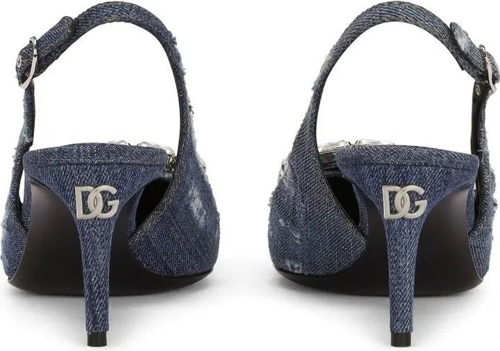 60mm Patchwork-Denim Slingback Pumps - Image 3