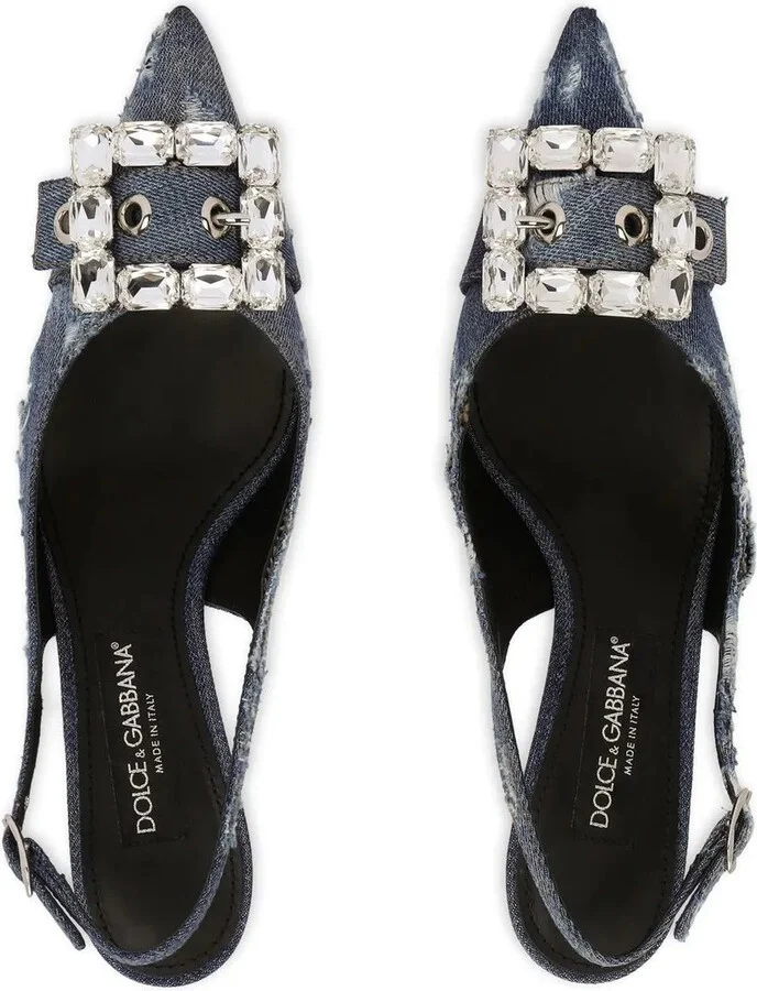 60mm Patchwork-Denim Slingback Pumps - Image 4
