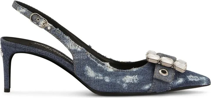 60mm Patchwork-Denim Slingback Pumps