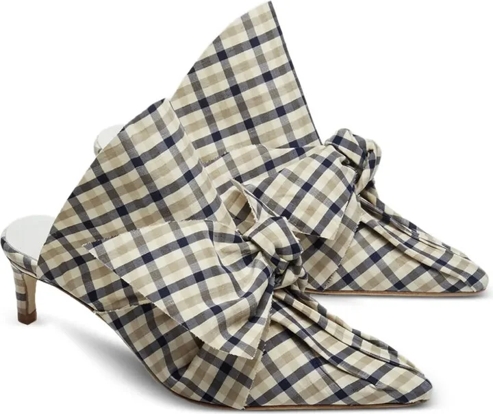 60mm Paulette bow gingham check mules - Image 2