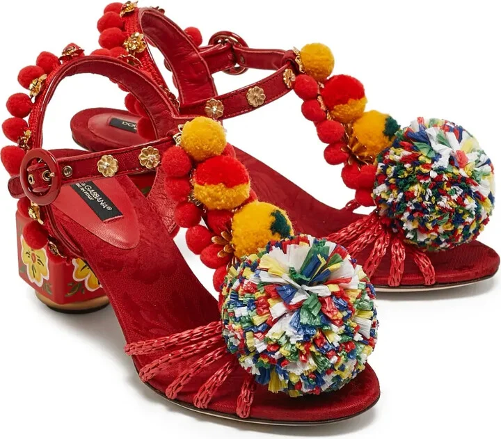 60mm Pom-pom raffia sandals - Image 2