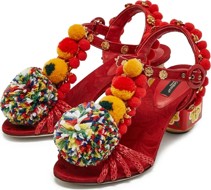 60mm Pom-pom raffia sandals - Image 3