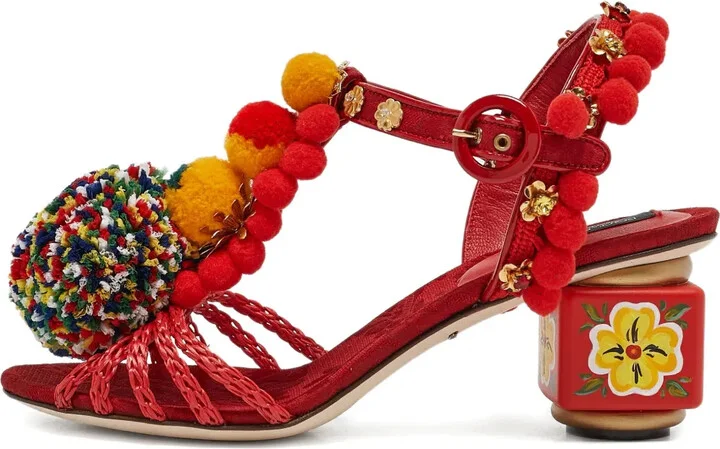 60mm Pom-pom raffia sandals