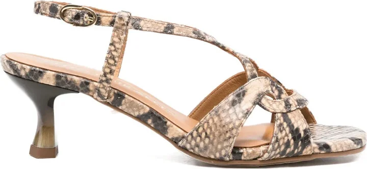 60mm Snakeskin-Effect Crisscross Sandals