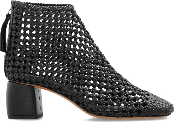 60mm Woven-Leather Ankle Boots