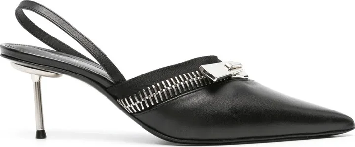 60mm Zip leather slingback pumps