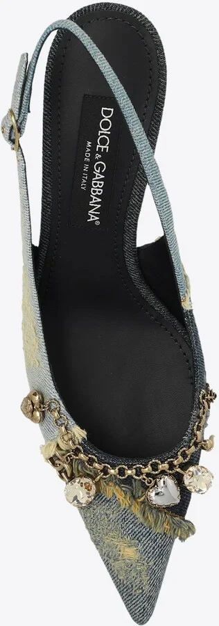 65 Charm Embellished Slingback Denim Pumps - Image 3