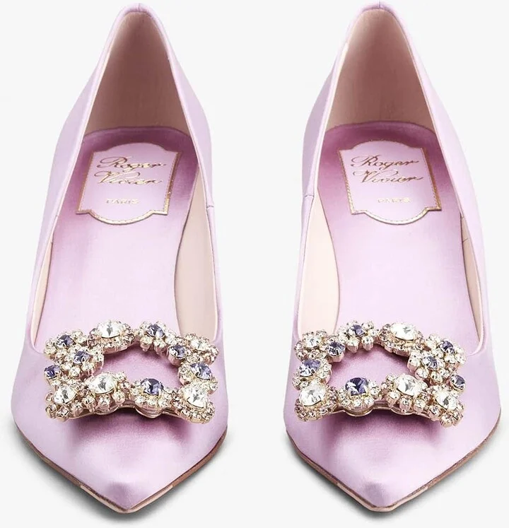 65 Flower Strass Buckle Pumps in Satin - Image 2