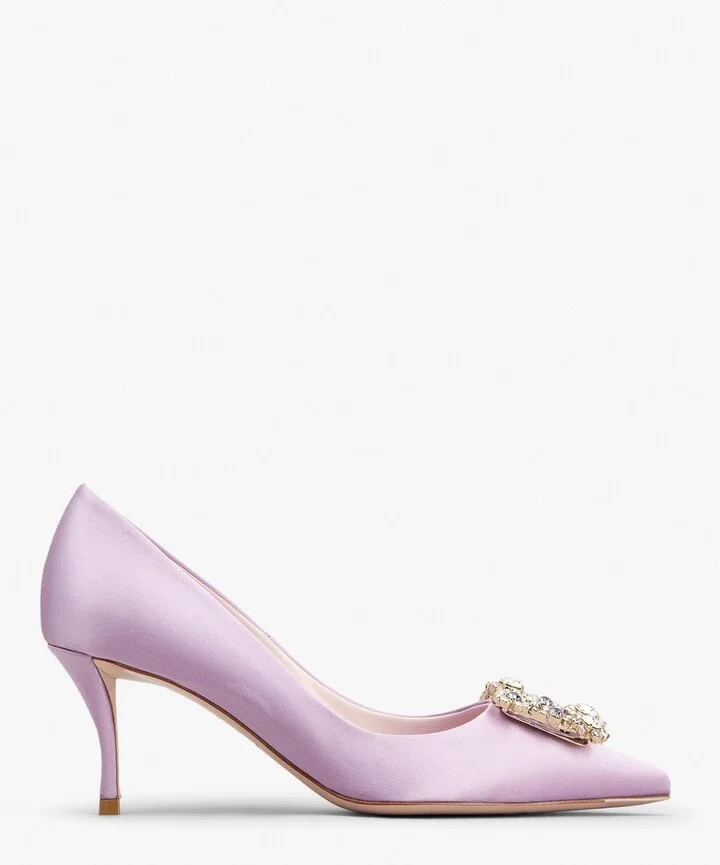 65 Flower Strass Buckle Pumps in Satin